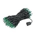 Novelty Lights 50 Feet 100 Bulbs Traditional Incandescent Mini Lights, Green on Black Wire with 6" Spacing, Commercial Grade and UL Listed