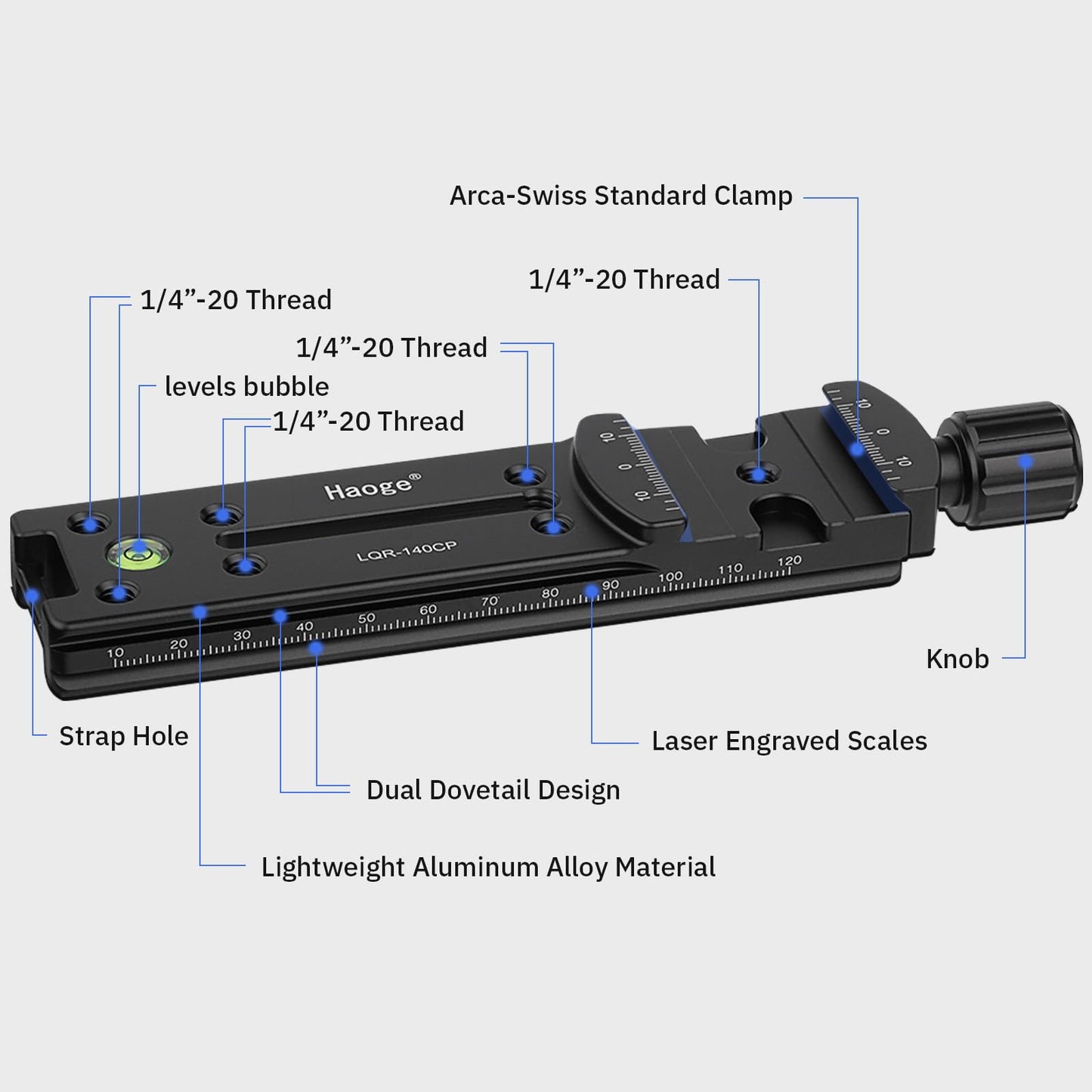 Haoge 140mm Nodal Slide Double Dovetail Focusing Rail Plate with Metal Quick Release Clamp for Camera Panoramic Panorama Close Up Macro Shoot fit Arca