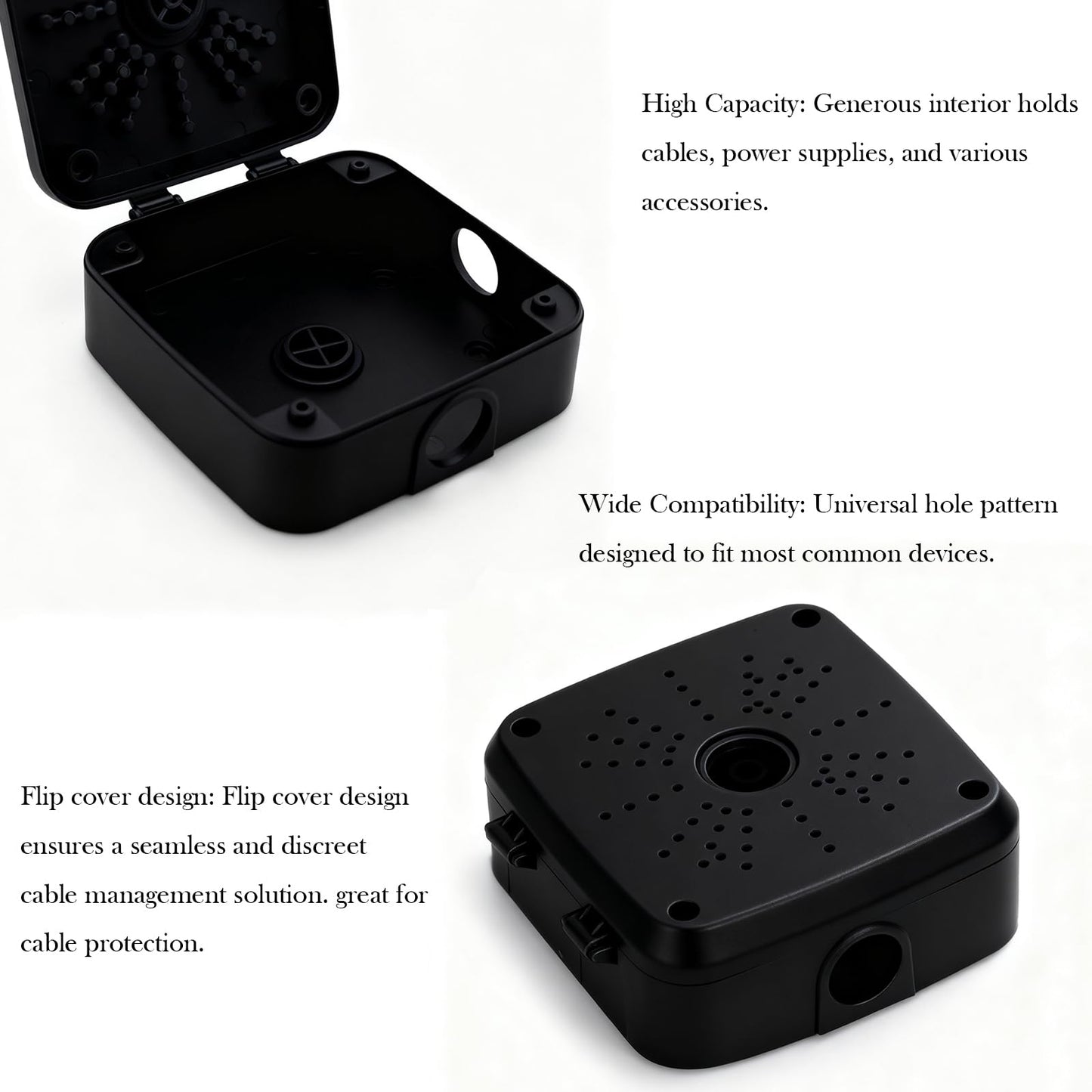 Universal Security Camera Flip Junction Box Mount Bracket, Waterproof Plastic IP Camera Base, Wall Ceiling Mount Hide Cable Bracket for Electric