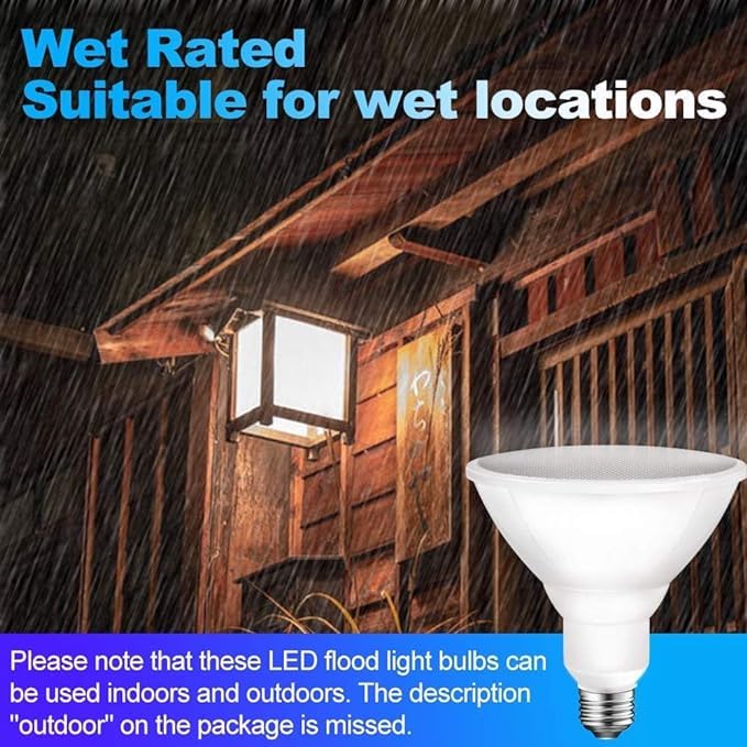Energetic PAR38 LED Flood Light Outdoor Bulb, 3000K Warm White, 90 Watt Equivalent, Wet Rated, 900LM, E26 Base, Non-Dimmable, 12 Pack Outdoor Flood