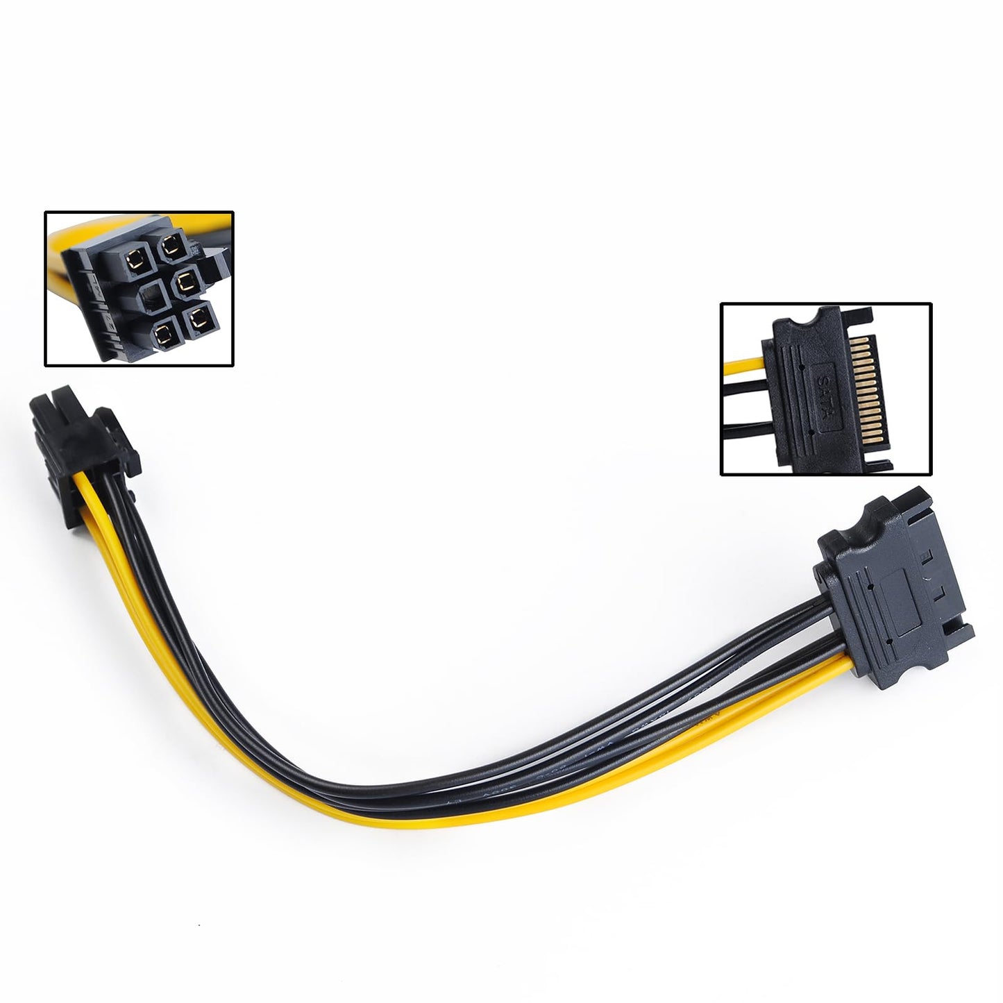 15Pin SATA to 6 Pin PCI-Express Video Card Power Adapter Cable, Cable Length 20cm/8inch, 2 Pack