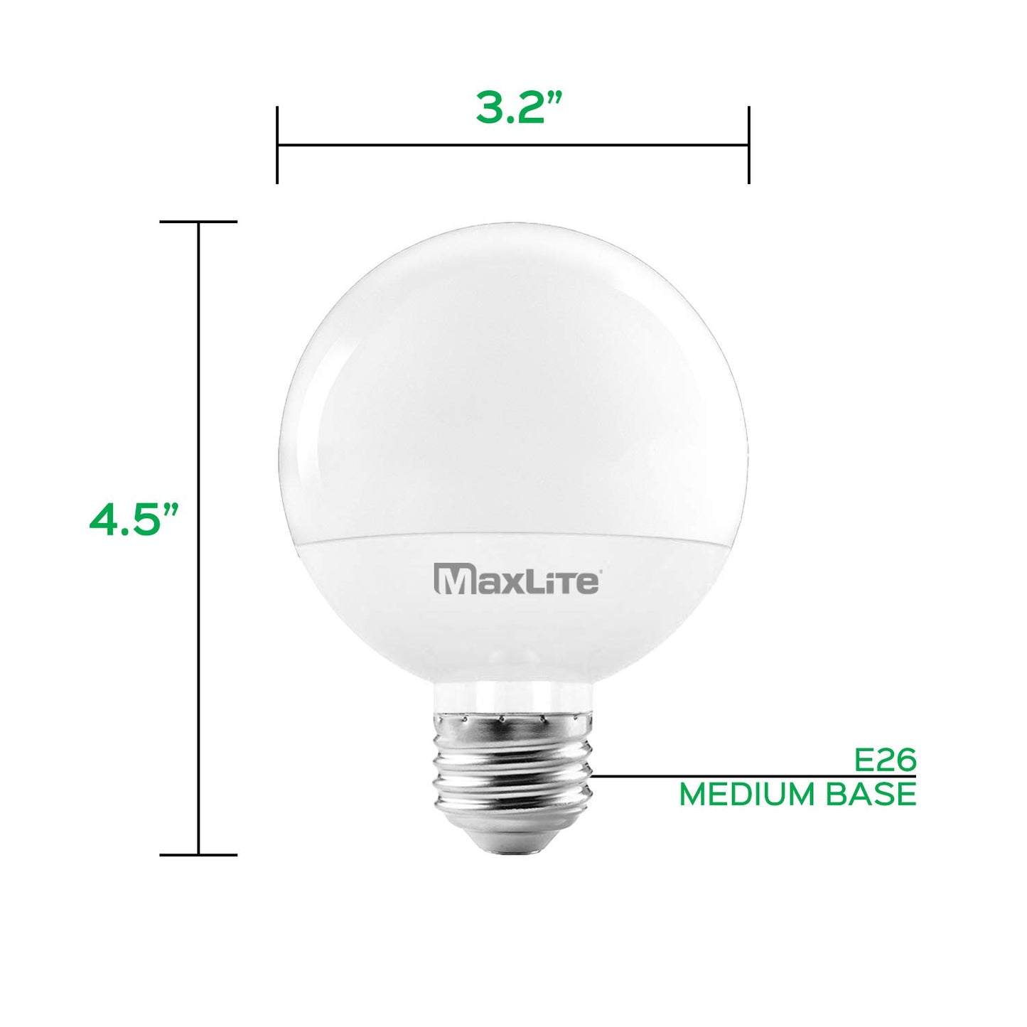 Maxlite G25 LED Globe Light Bulbs, 40W Equivalent, 450 Lumens, Makeup Vanity Light Bulb, Dimmable, Energy Star, UL Listed, E26 Medium Base, 2700K Soft