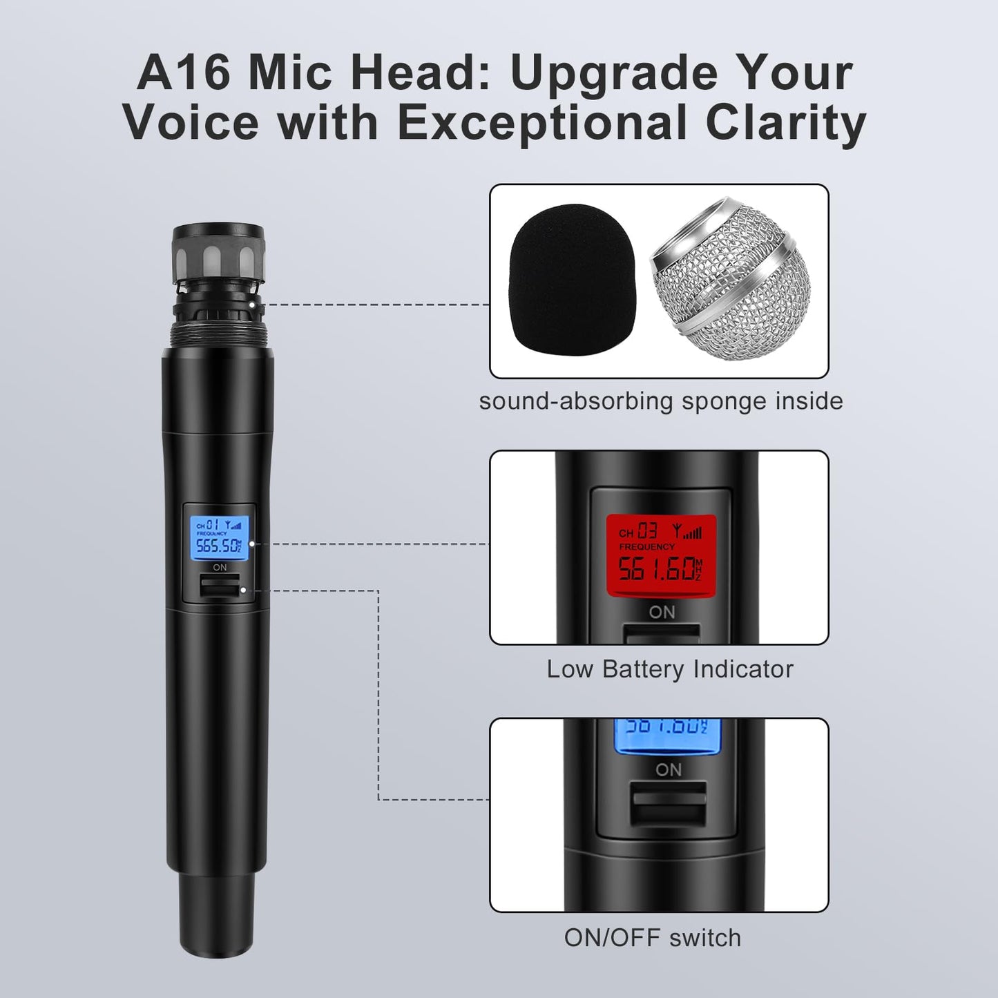 innopow Wireless Microphone System, Dual UHF Metal Cordless Mic Set, Long Distance 150-200Ft,16 Hours Continuous, Fixed Frequency, Use for Karaoke