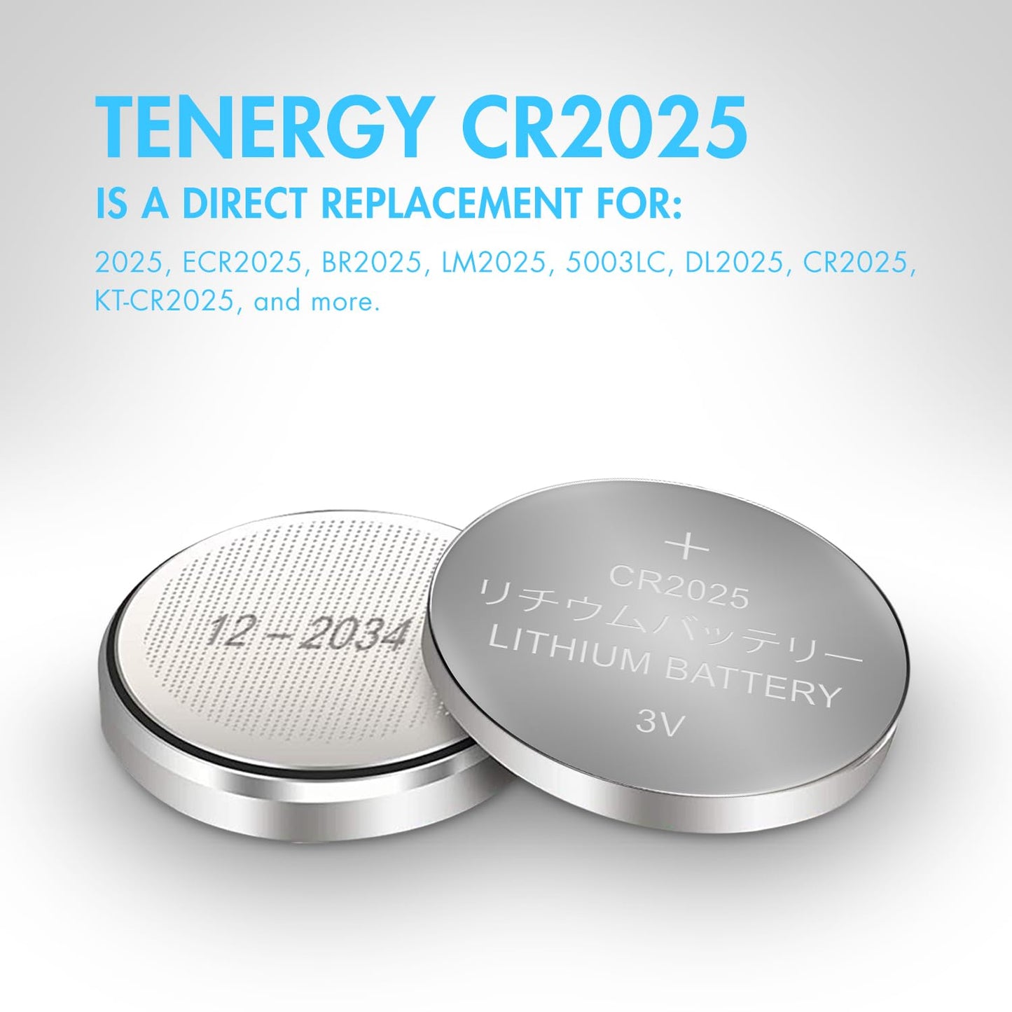 Tenergy 3V CR2025 Batteries, Lithium Button Coin Cell 2025 Battery, for Key FOBs & Other Devices, 10 Count