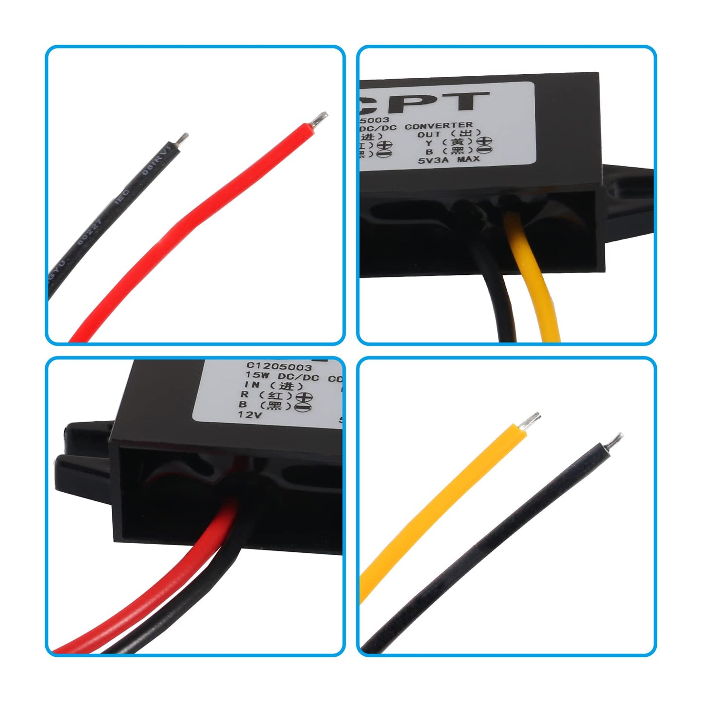 DIANN 12V to 5V 3A 15W Buck Converter Module - DC to DC Regulator Car Power Converter with Wire Interface