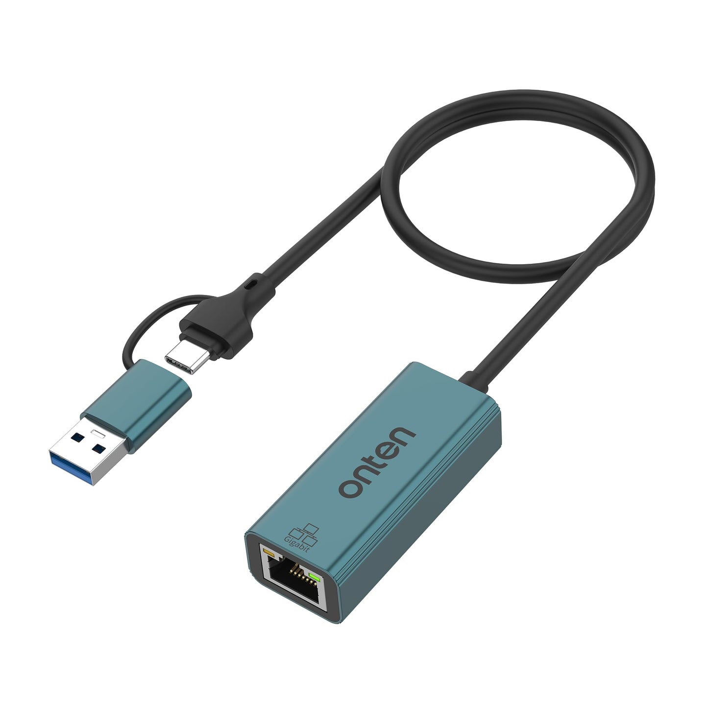 Onten USB-A and USB-C to Ethernet Adapter,Driver Free RJ45 to USB C or USB A, Gigabit Ethernet LAN Network Adapter for Windows,Mac OS, iOS and More