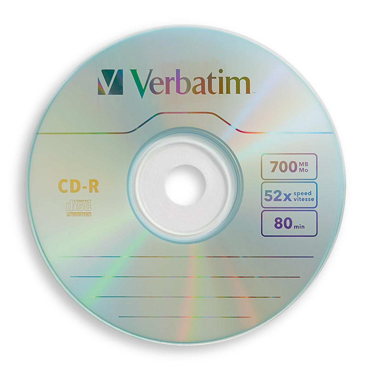 Verbatim CD-R Blank Discs 700MB 80 Minutes 52X Recordable Disc for Data and Music - 100pk Spindle