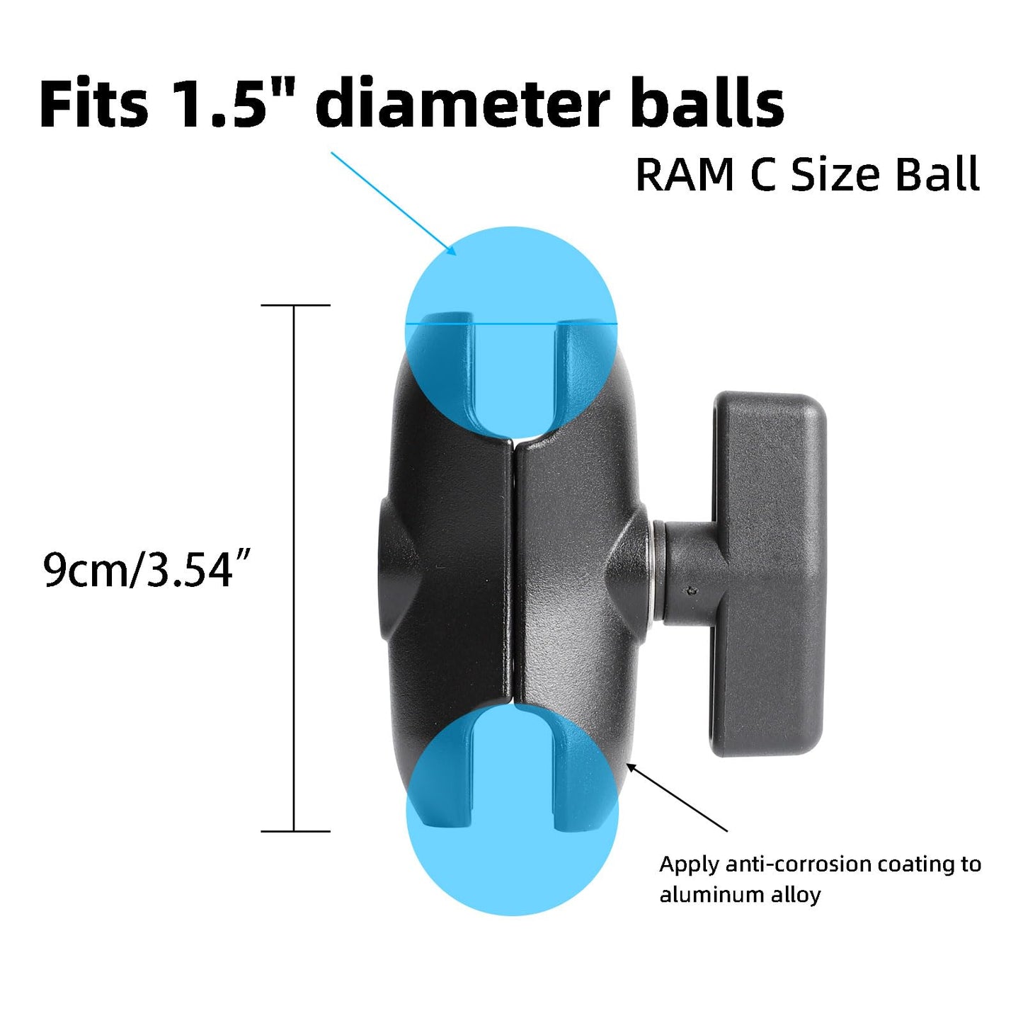 xik Heavy Duty 1.5" Ball Double Socket Arm - 3.54" Aluminum Alloy Extension for Marine Electronics, RAM Mount C-Size Compatible, Fish Finder/GPS Mount