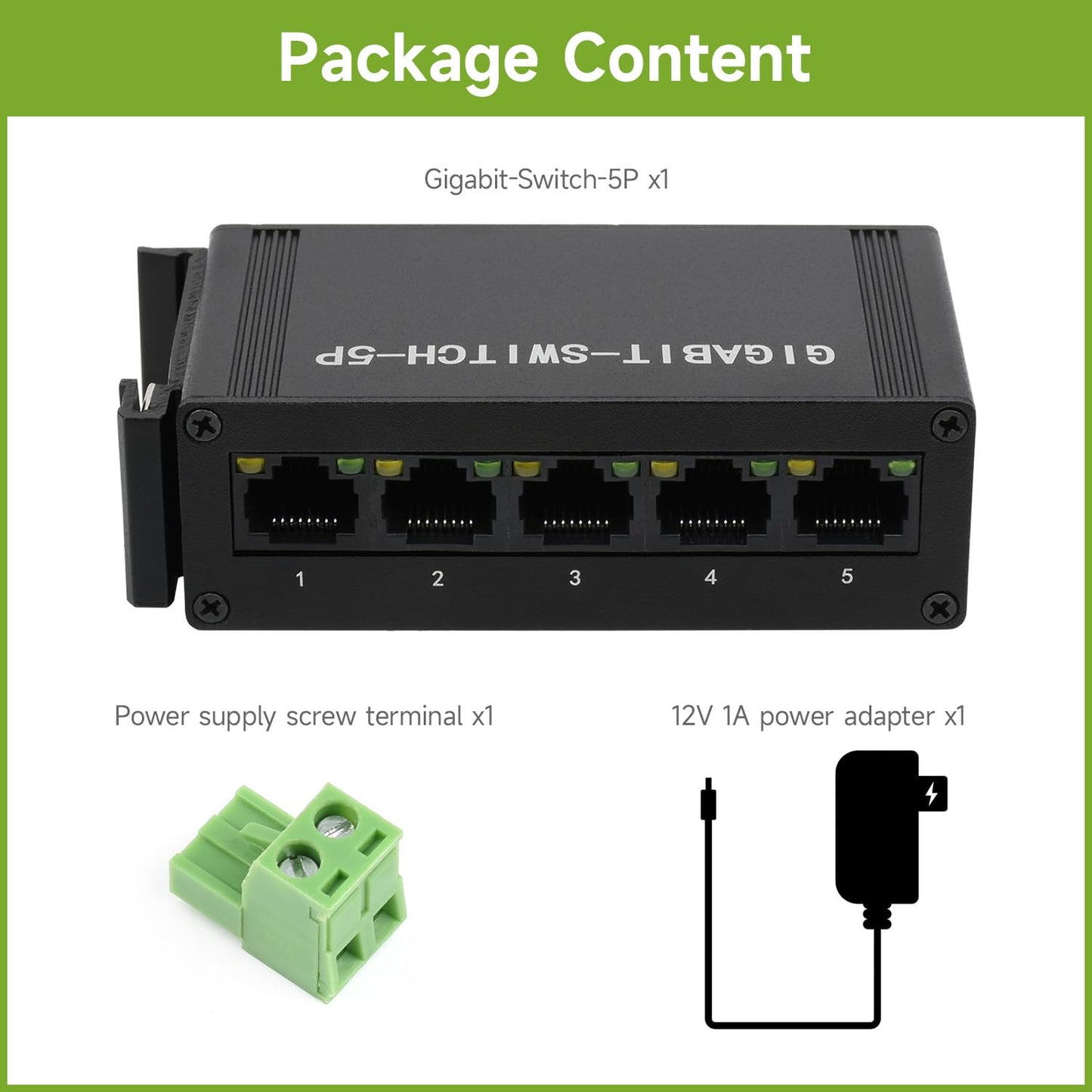Waveshare Industrial Grade 5P Gigabit Ethernet Switch IEEE 802.3X-Compliant Full-Duplex 10/100/1000M Connection DIN Rail Mount