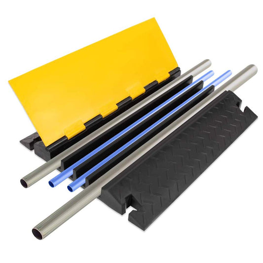Pyle Hose & Cable Protection Ramp - Extra Heavy Duty Four Channel Extra Large Opening for Water Hose Car Truck Pedestrian Ramp Supports 55000 Lbs