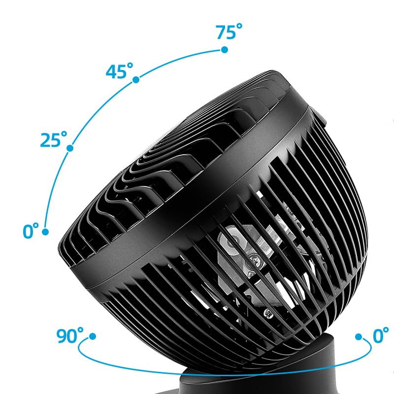 OmniBreeze 6 Inch Black Table Fan for Bedroom, Desk Air Circulator Fan with Remote, 85° Vertical+60° Automatic Oscillating Fan, 5 Speeds, 7H Timer