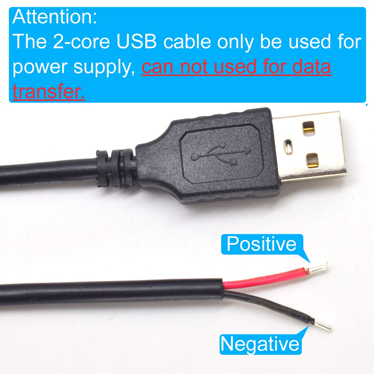 ELNONE 2PCS 20AWG USB Pigtail, 0.3M/1FT USB 2.0 Male Plug, 5V 5A Black Power Cable with Spring Wire Connector