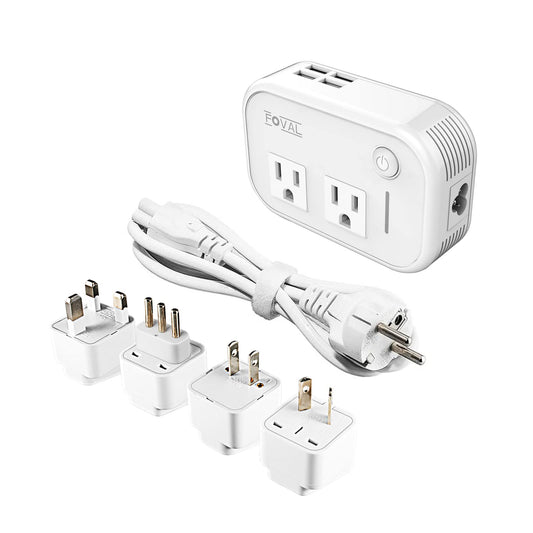 FOVAL Power Step Down 220V to 110V Travel Voltage Converter International Power Adapter for Hair Straightener/Curling Iron with 4-Port USB Charging…