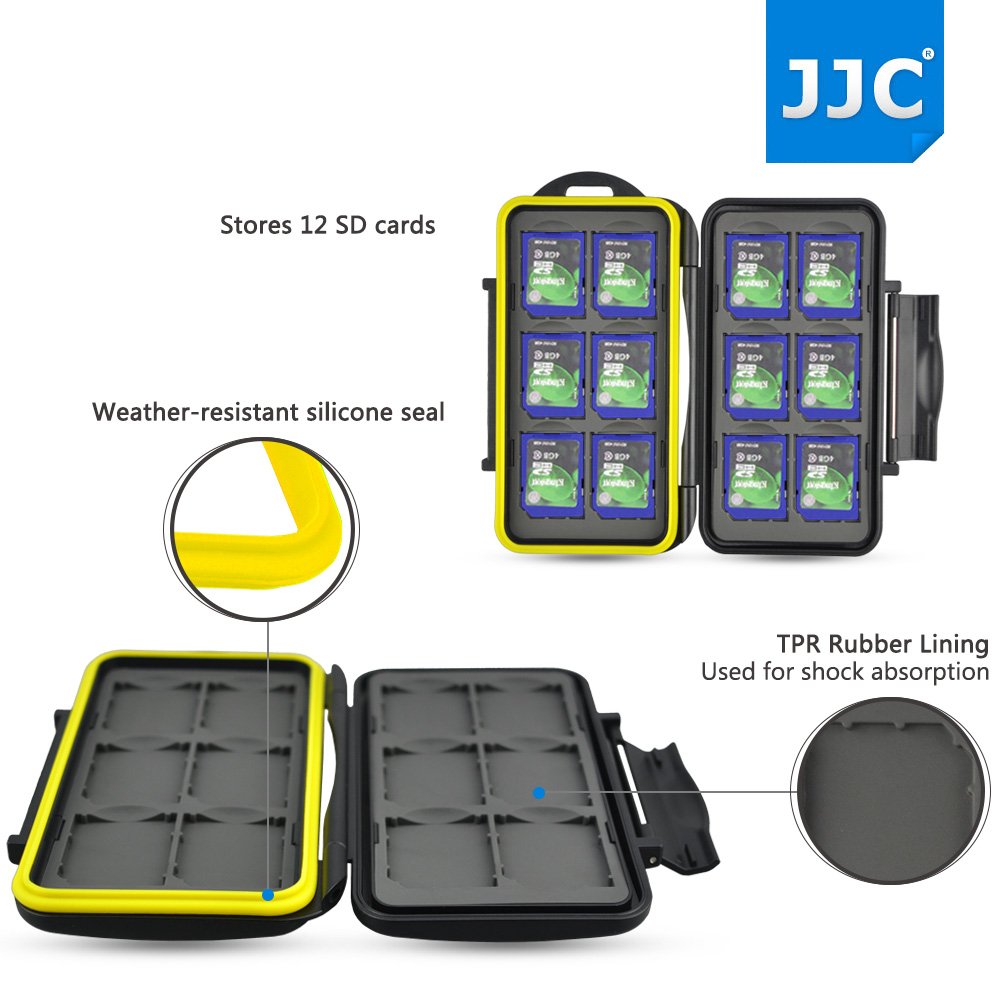 JJC MC-SD12 Water Resistant Holder Storage Memory Card Case fits 12 SD Cards