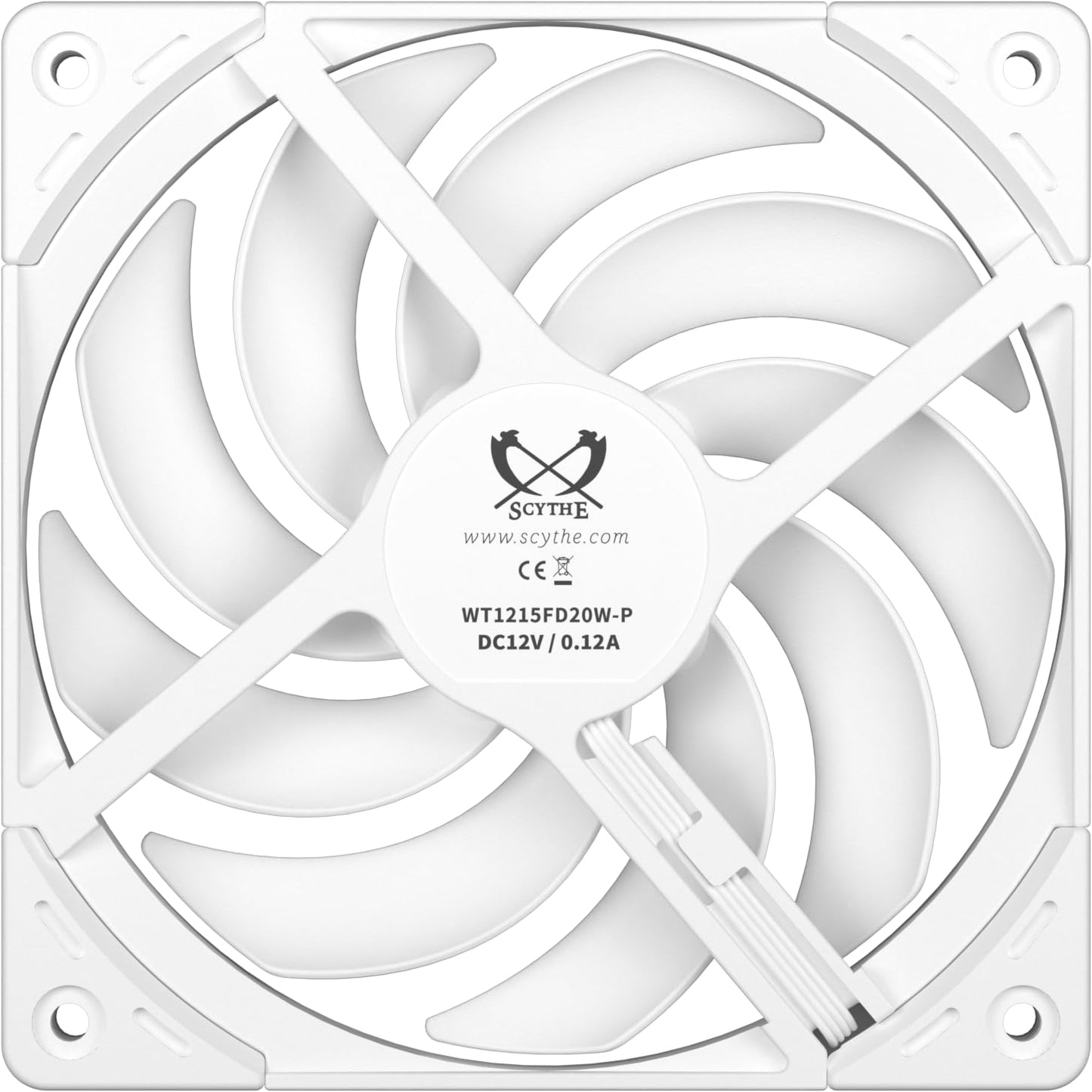 Scythe Wonder Tornado 120 Slim White, 120x120x15mm, PWM Fan, High Static Pressure, 400-2000 RPM, 3.12-26.36 dBA, FDB Bearing, 12V, for Compact