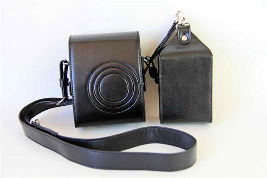 Fuji Mini 90 case, BolinUS Handmade PU Leather FullBody Camera Case Bag Cover for Fujifilm Instax Mini 90 with Neck Strap Battery Bag -Black
