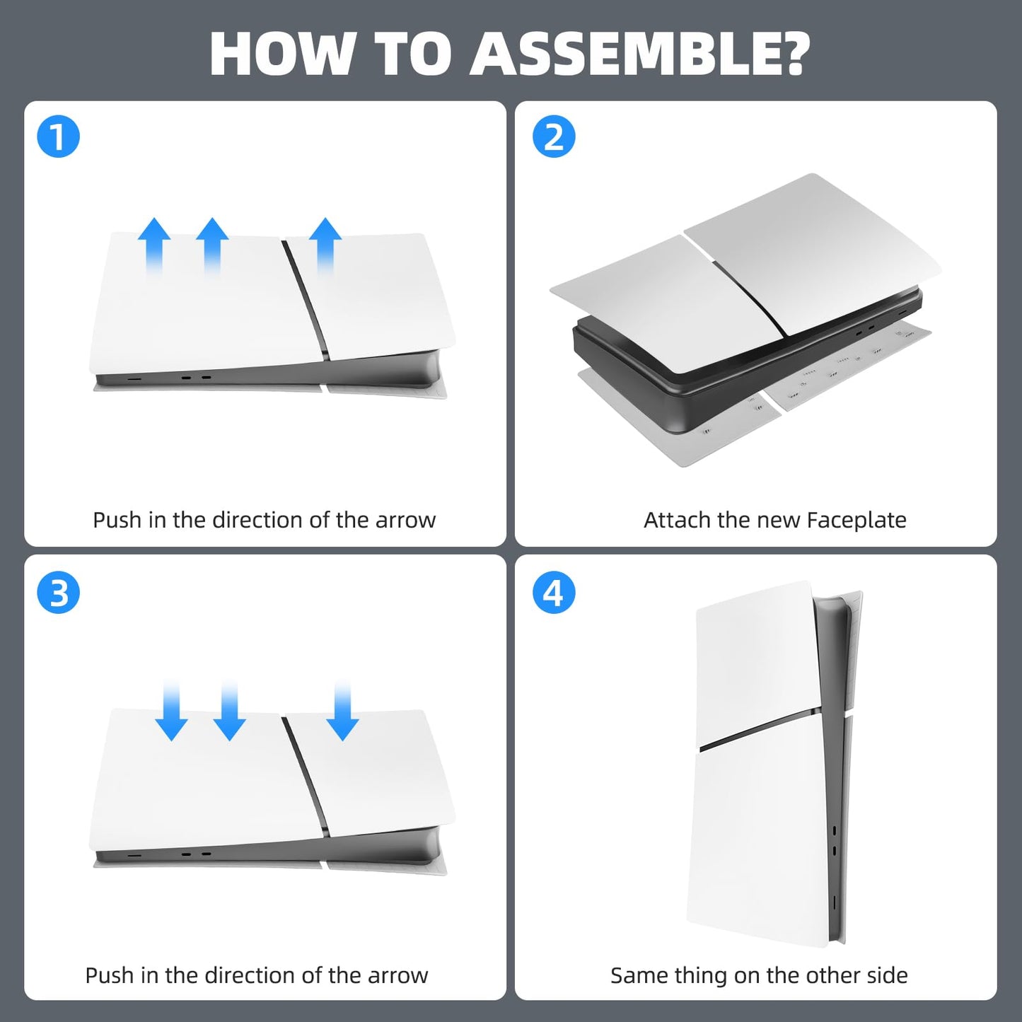 YIBEICO 4PCS Faceplate Replacement for PS5 Slim Digital Edition,Side Plate Shell Accessories,Hard Shockproof,Anti-Scratch Dustproof,ABS Case,White