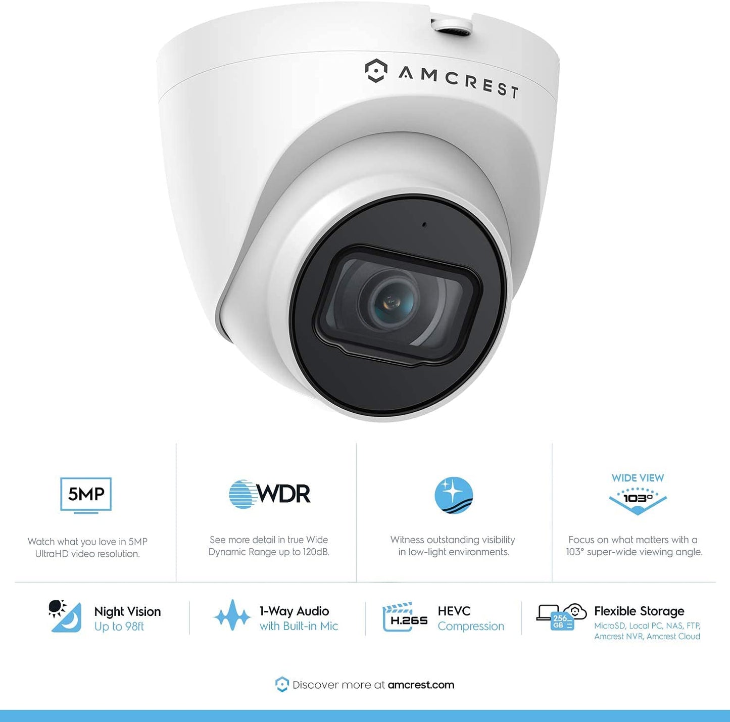 Amcrest 5MP POE Security Camera System Outdoor, 8CH POE NVR, 4pcs 5MP Turret Cameras, IP67 Metal Turret IP Cameras, Built in Mic, Pre-Installed 2TB