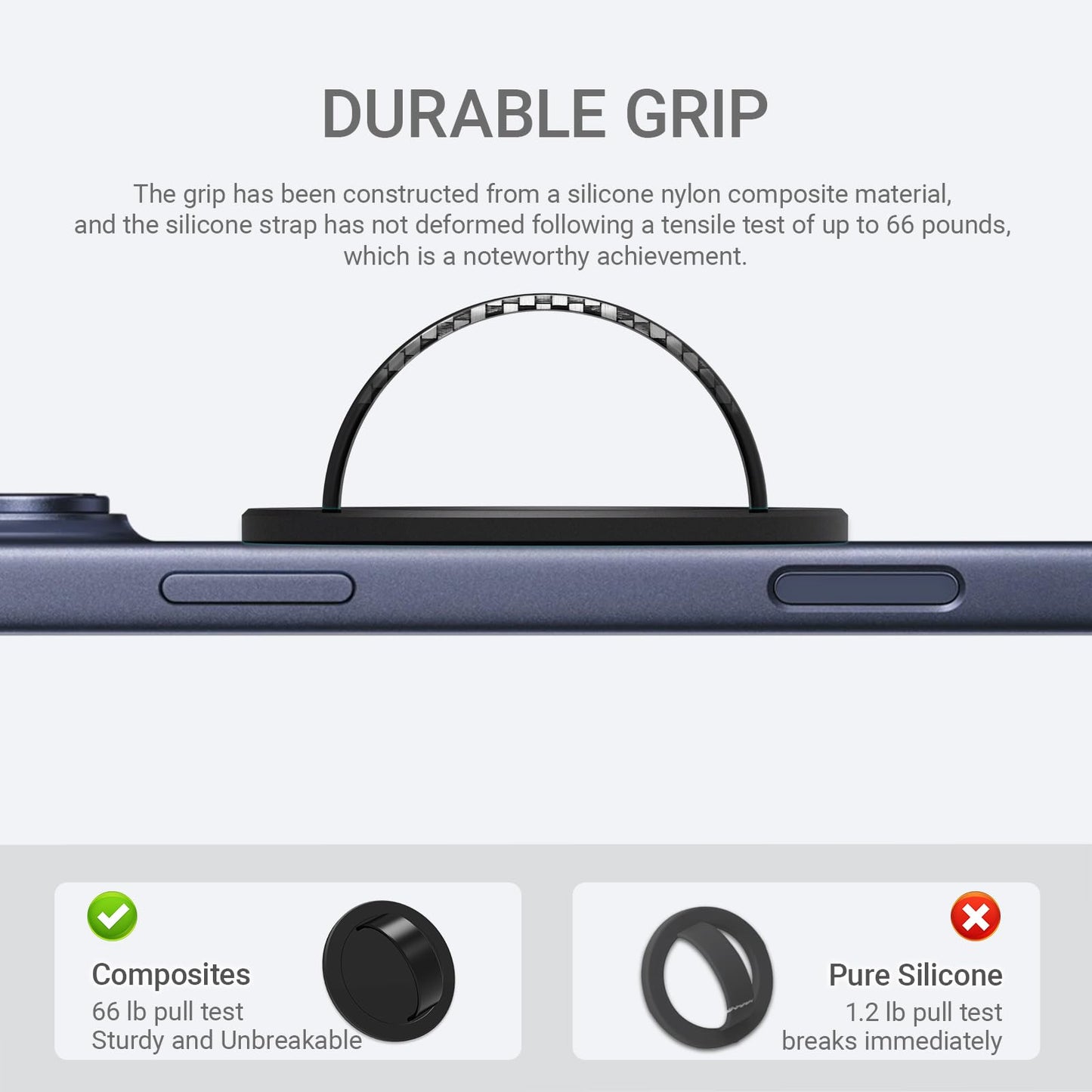 Gornergrat Grat 3 Lite for Magsafe Magnetic Phone Grip, [Nylon-core Silicone Strap] 360° Rotatable Phone Loop, Detachable Finger Holder Compatible