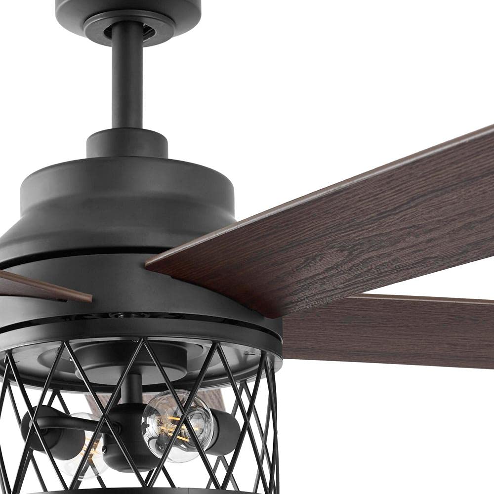 Hampton Bay North Grove 52 in. Indoor LED Matte Black Dry Rated Ceiling Fan with 5 Reversible Blades Light Kit and Remote Control 52119