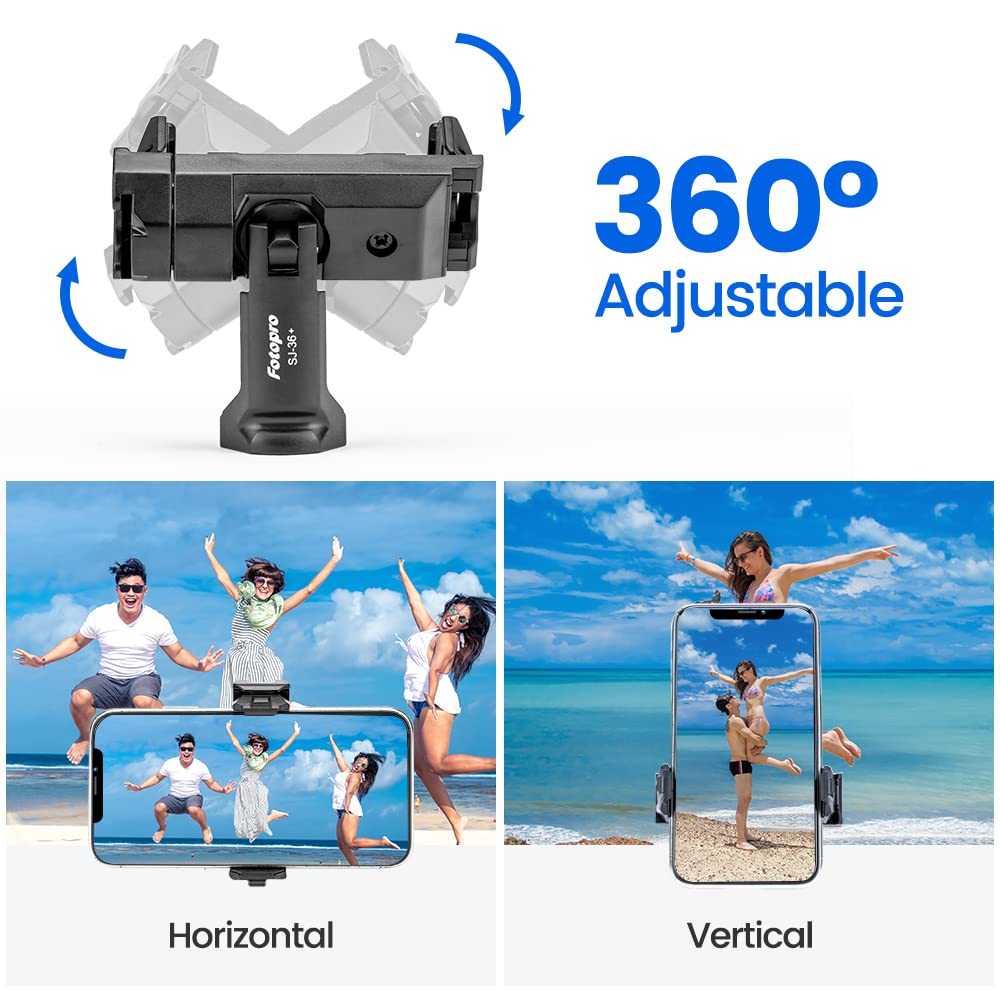Fotopro Phone Tripod Mount Cold Shoe Rotatable Universal Cell Phone Mount Adapter for Monopod Selfie Stick Desktop Tripod Video Vlogging Photograph