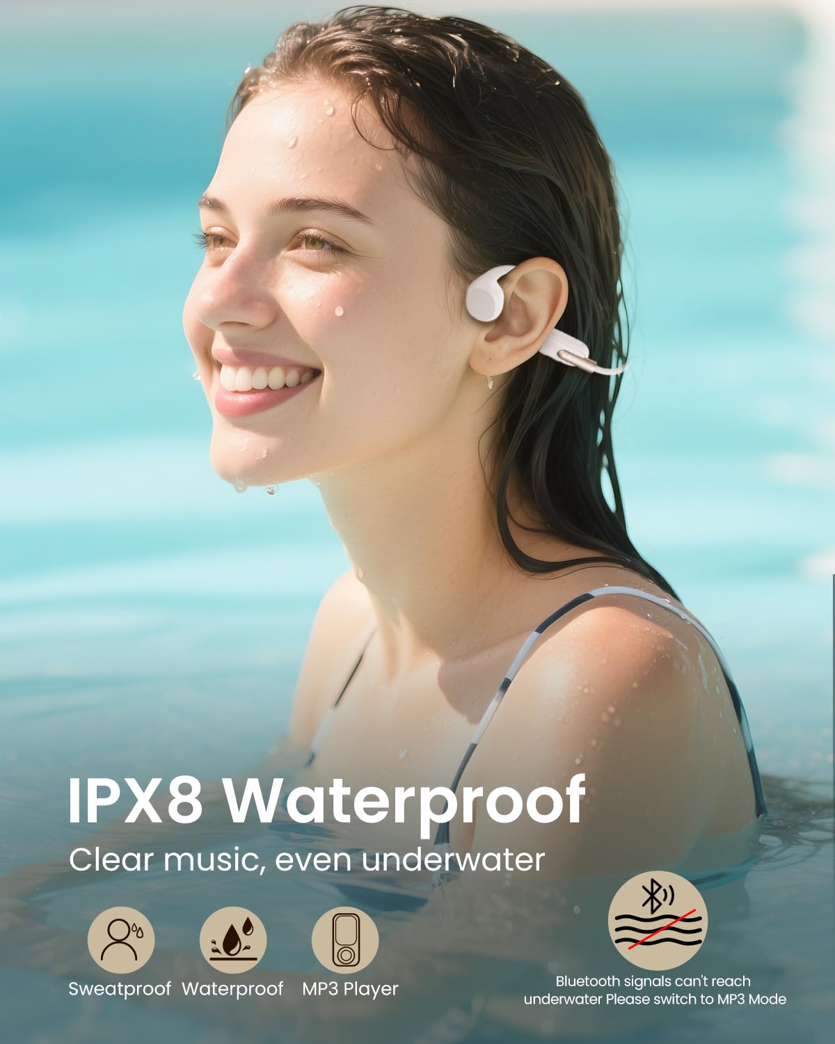 HIFI WALKER Bone Conduction Headphones Waterproof Swimming Headset, Wireless Bluetooth 5.3, IPX8 with Built-in 32GB MP3 Player, Sport Headphones…