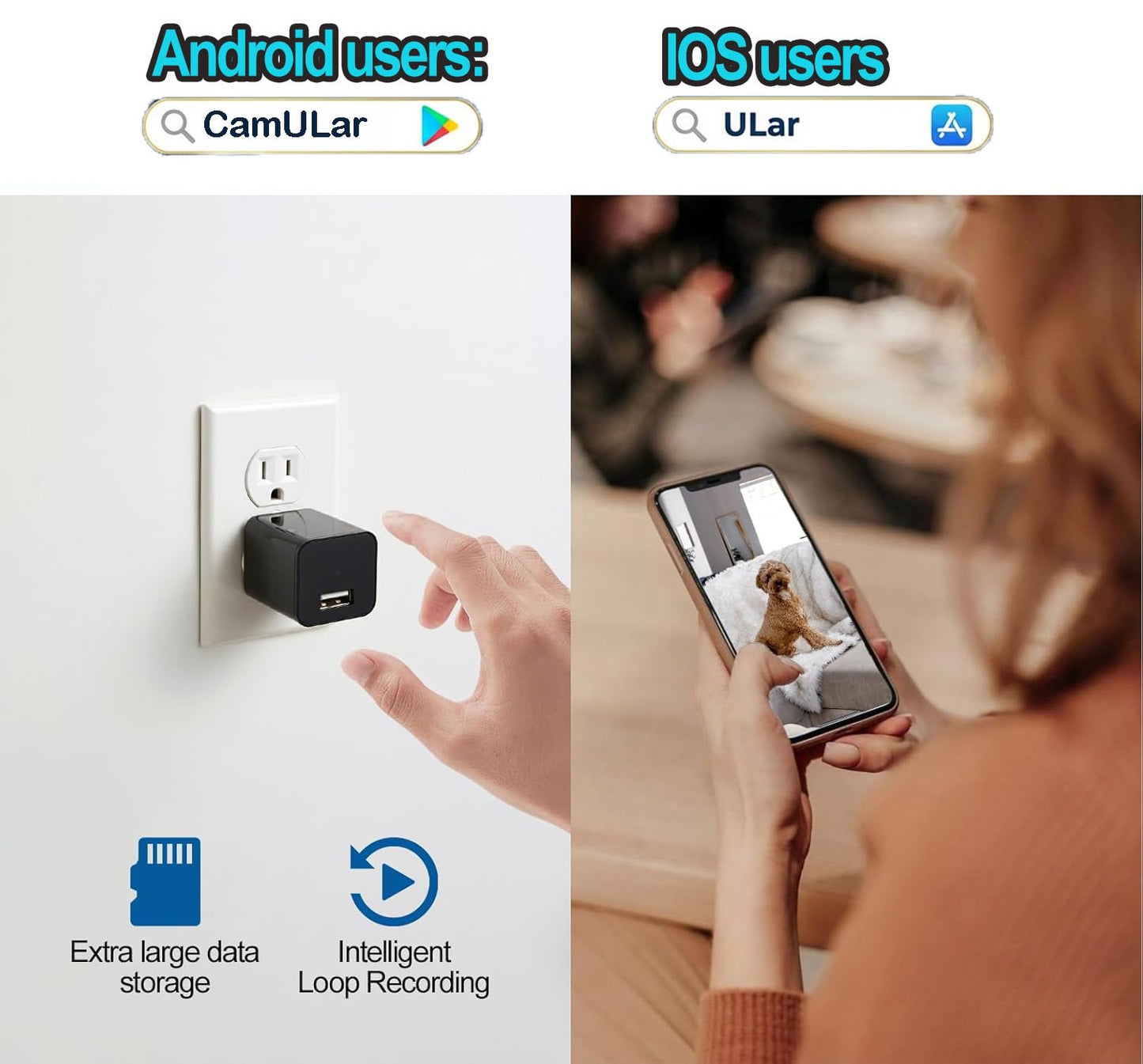ULar Plug-in Security Camera, 4K UHD Small Nanny Pet Mini WiFi Cam, One Free 16GB SD Card Included Remotely APP View, Motion Detection for Indoor