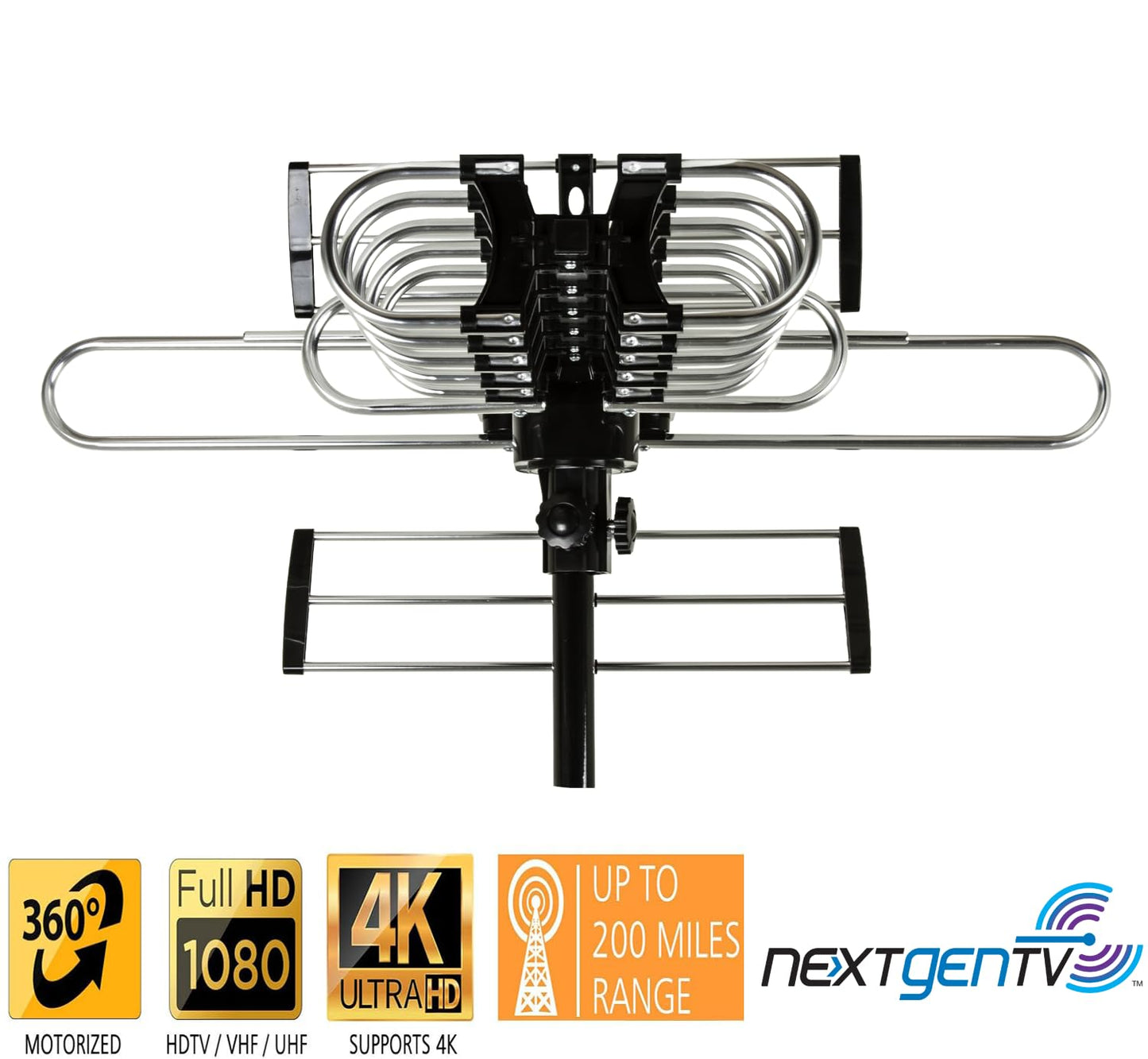 Five Star 2026 Upgraded Outdoor TV Antenna - 200 Mile Range Motorized 360° Precise Rotation HDTV Antenna, Smart Amplified NextGen ATSC 3.0 4K 1080P