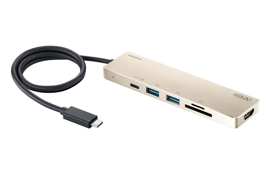 ATEN UH3239 4K 6 Ports USB C 6-in-1 Portable Mini Docking Station USB C Port Thunderbolt 3, HDMI, SD, Micro SD Card, USB 3.2 60W PD 2.0 for Laptop