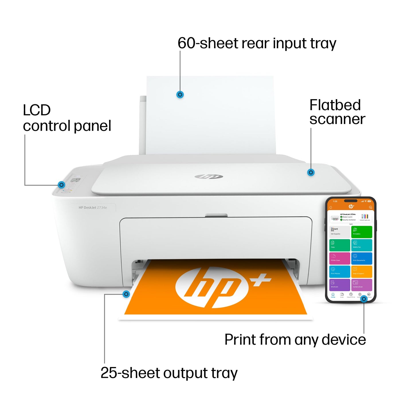HP DeskJet 2734e Wireless Color All-in-One Printer with 3 Month Instant Ink Trial Included (26K72A), White (Packaging May Vary)