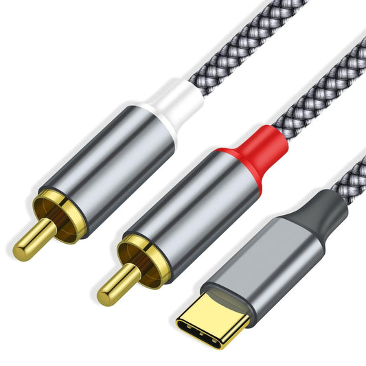 FEIPUAUX USB C to 2 RCA Audio Cable, USB C Male to 2RCA Male Aux Auxiliary Stereo Splitter Adapter, RCA Adapter for iPhone 16 15 Series, Galaxy