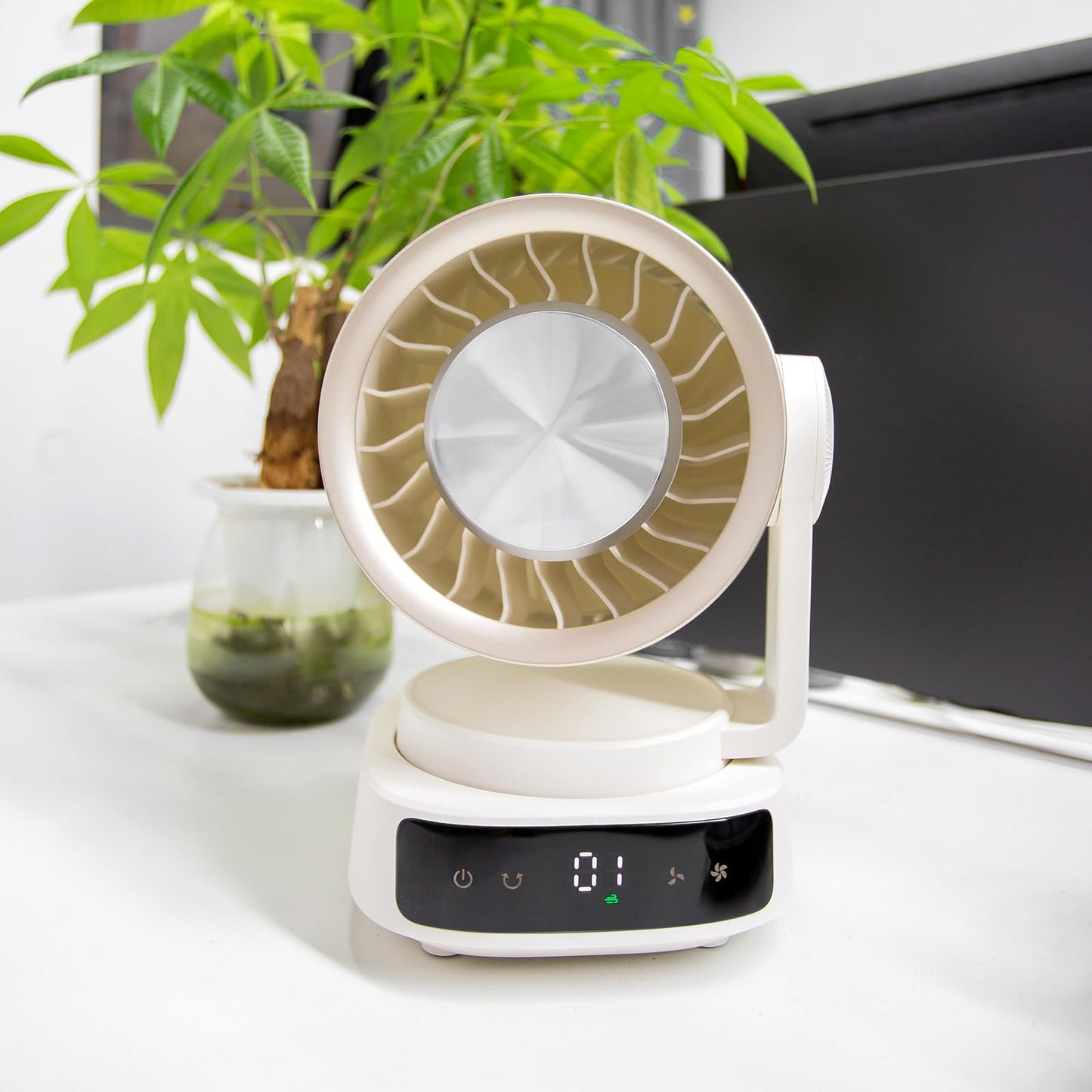 VEXQARON Air Circulator Fan, 9 Inch Rechargeable Desk Fan with 4 Speeds, 180° Oscillation, 90° Tilt, 1-12H Timer, USB-C Portable Battery Operated Fan