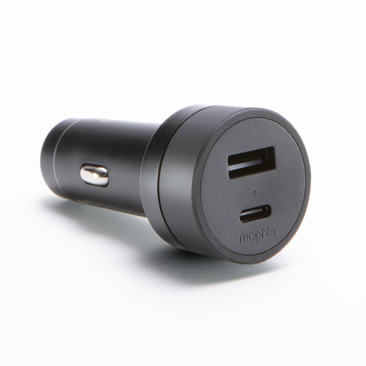 Mophie 42W Dual USB-C + USB-A Car Charger, Universal AUX Compatibility, LED Indicator, Fast Charging, Multi-Device