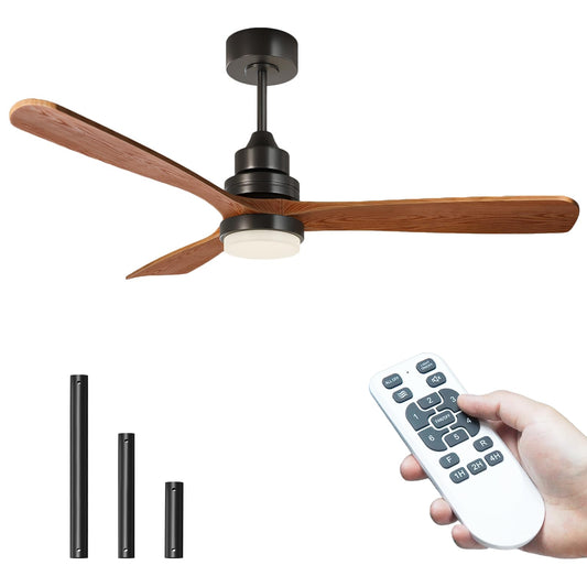 Ceiling Fans with Lights and Remote, 60 Inch 3 Blade Modern Wood Ceiling Fan with 3 Downrods, Quiet DC Motor, Outdoor Ceiling Fan for Bedroom Living
