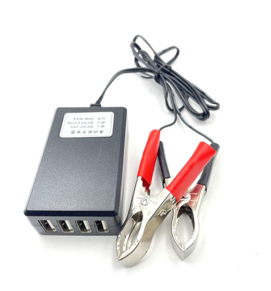 1Pcs 4 USB Port DC Converter Convert 12v 24 v to 5v Power Adapter Buck Charger with Battery Clip for Emergency USB Power