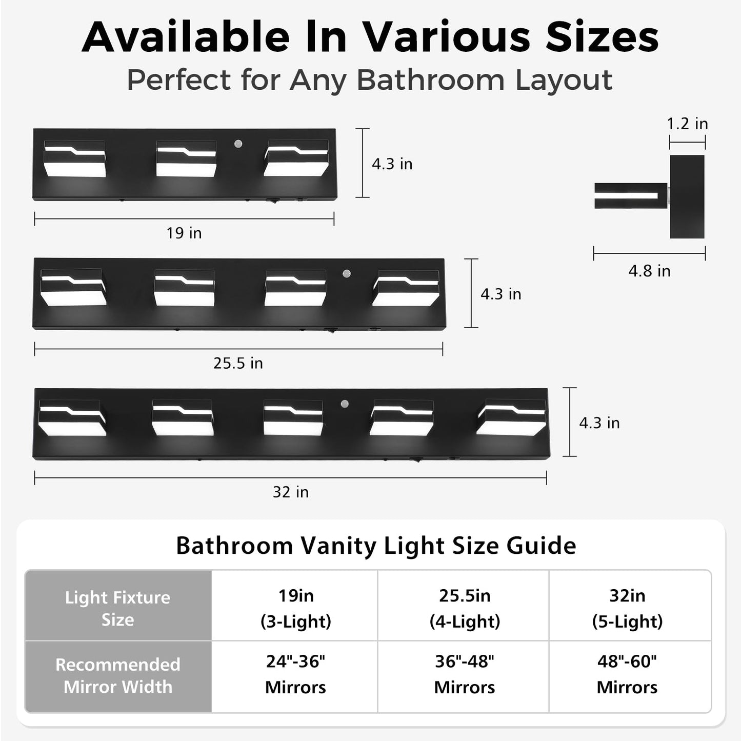 Merexcint LED Modern Bathroom Vanity Light Fixtures 3-Light, 19 inch 3CCT Dimmable Nickel Motion Sensor Vanity Lights for Bathroom Lighting Fixtures