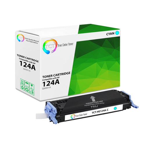 TCT 124A Cyan Toner Cartridge - Compatible Replacement for HP 124A Q6001A Works with HP Color LaserJet 2600N 1600 2605N, CM1015 MFP CM1017 Printers