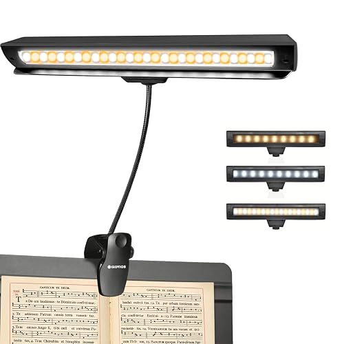 Rechargeable Music Stand Light, 19 LEDs Clip On Reading Light - 3 Level Brightness Settings, 3 Color Temperature Optional (Warm/Cool White/Natural
