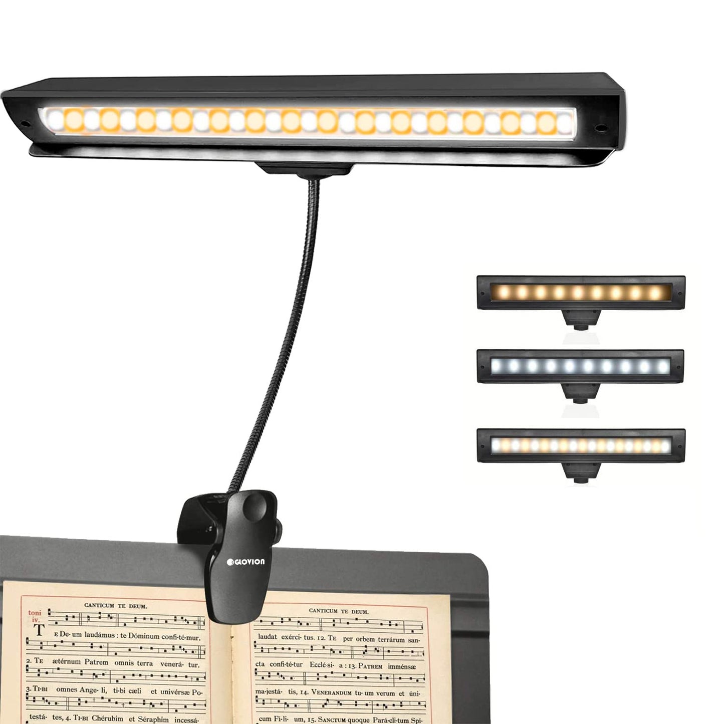 Rechargeable Music Stand Light, 19 LEDs Clip On Reading Light - 3 Level Brightness Settings, 3 Color Temperature Optional (Warm/Cool White/Natural