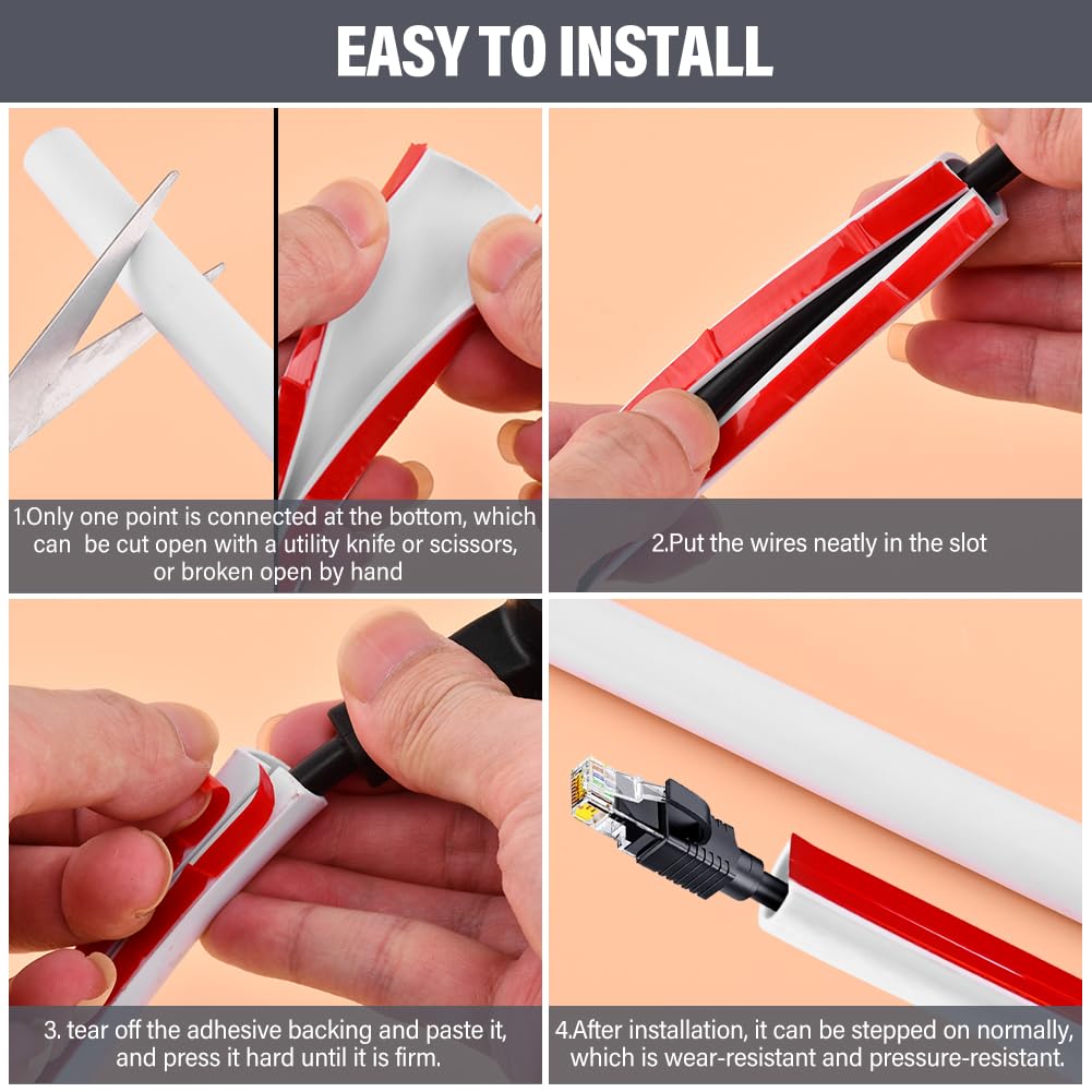 JIANWEI Wall Cord Hider, 39inch Self Adhesive Cable Hider Half Round Extension Cord Covers TV Cord Hider Raceway Cord Covers Wall Mounted Tv for Home