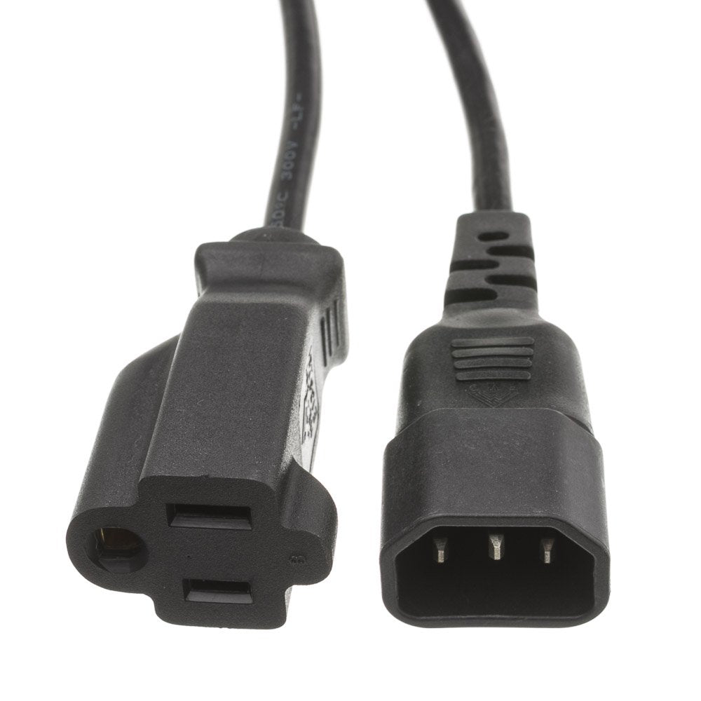 6 feet Computer/Monitor Power Cord Adapter, NEMA 1-15R Female to C14 Male Plug, 3 Pin, 18 AWG, 10 Amp, Power Cable for PC/Monitor, Power Extension