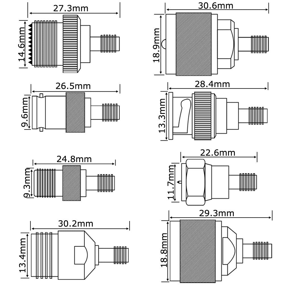 YOTENKO 16-Piece SMA Adapter Kit: SMA to BNC, N, F, UHF (PL259/SO239) Coaxial Connectors, Gold-Plated Brass RF Adapter Set for RTL-SDR Dongles, Ham
