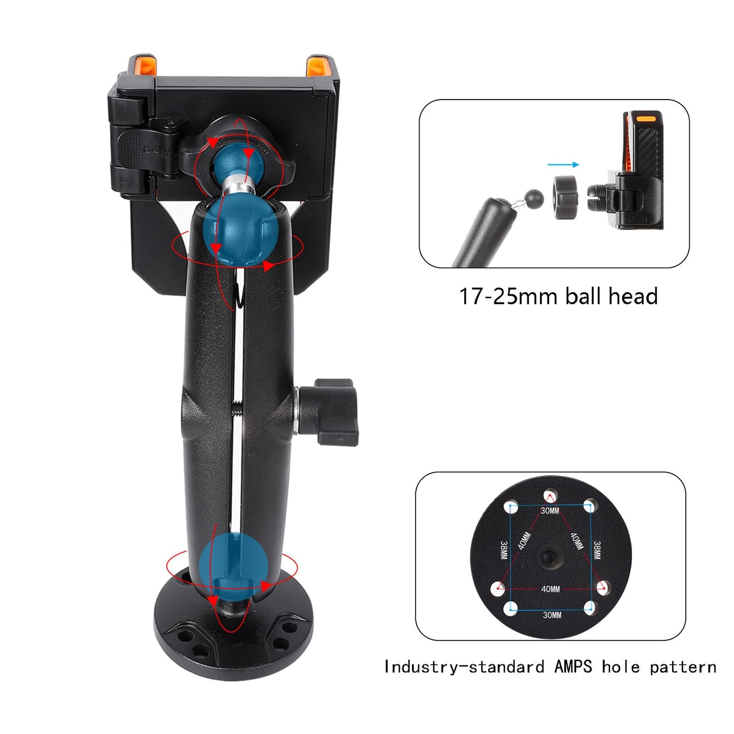 xik Universal Phone Mount Holder for Boat Car Truck Motorcycle UTV - AMPS Round Base, [1s Lock & Release][360° Adjustable], Fits 4.7"-7.2" Phones
