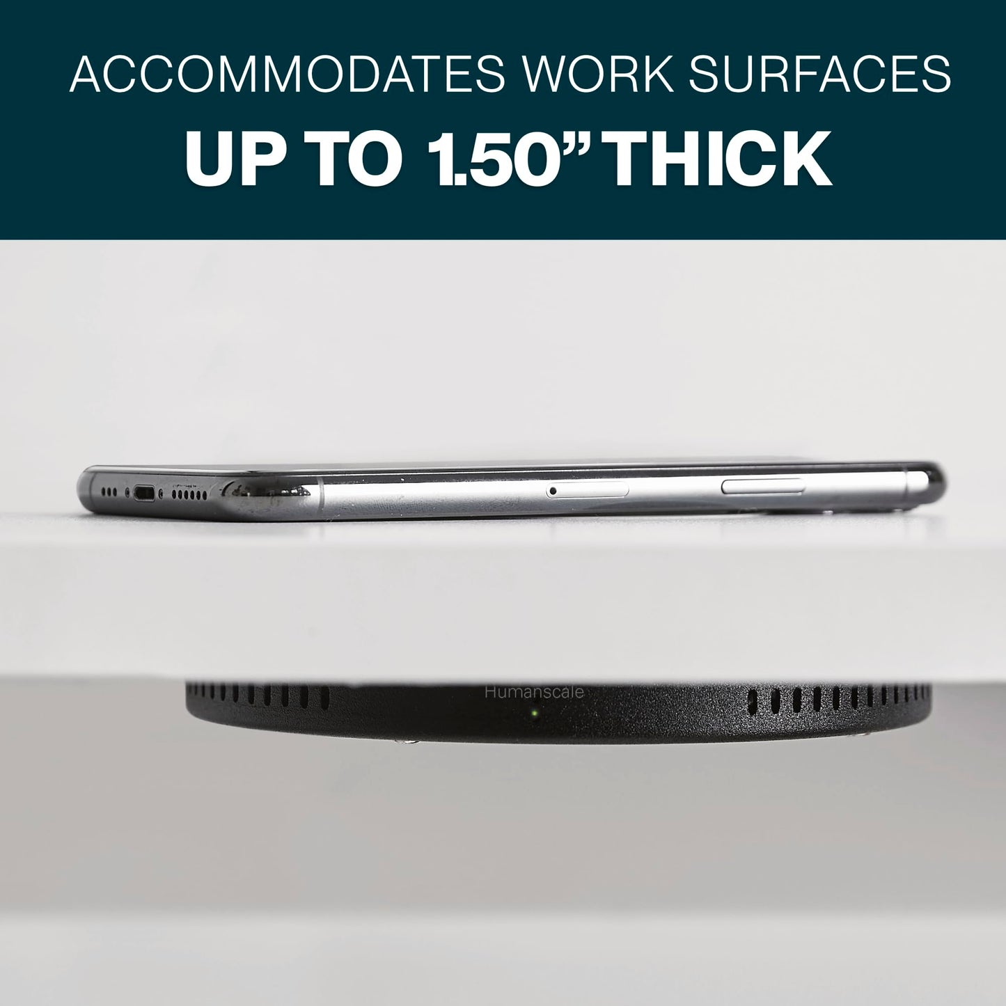 Humanscale Under Desk Wireless Charger, 10W Qi Compatible Under Table Wireless Charger, Versatile Invisible Wireless Charger, Touchless Under Desk
