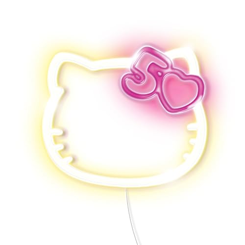 Hello Kitty 50th Anniversary Light-Up Wall Decor - USB Powered Neon LED Sign with Pink and White Lights, Cute Decorative Wall Art for Bedrooms