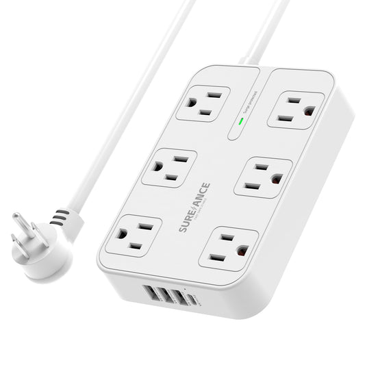 6-Outlet Power Strip with USB C - SUREANCE Surge Protector, 4 USB Ports, 1050J, 6FT Flat Plug Extension Cord, Wall Mountable, ETL Listed - Desktop