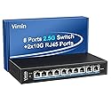 10-Port 10G/2.5G Ethernet Switch with Dual 10GBASE-T, Vimin 8X 2.5G +2 x 10Gb RJ45 Ports Unmanaged Switch, 80Gbps Capacity, 10G Switch Desktop/Wall