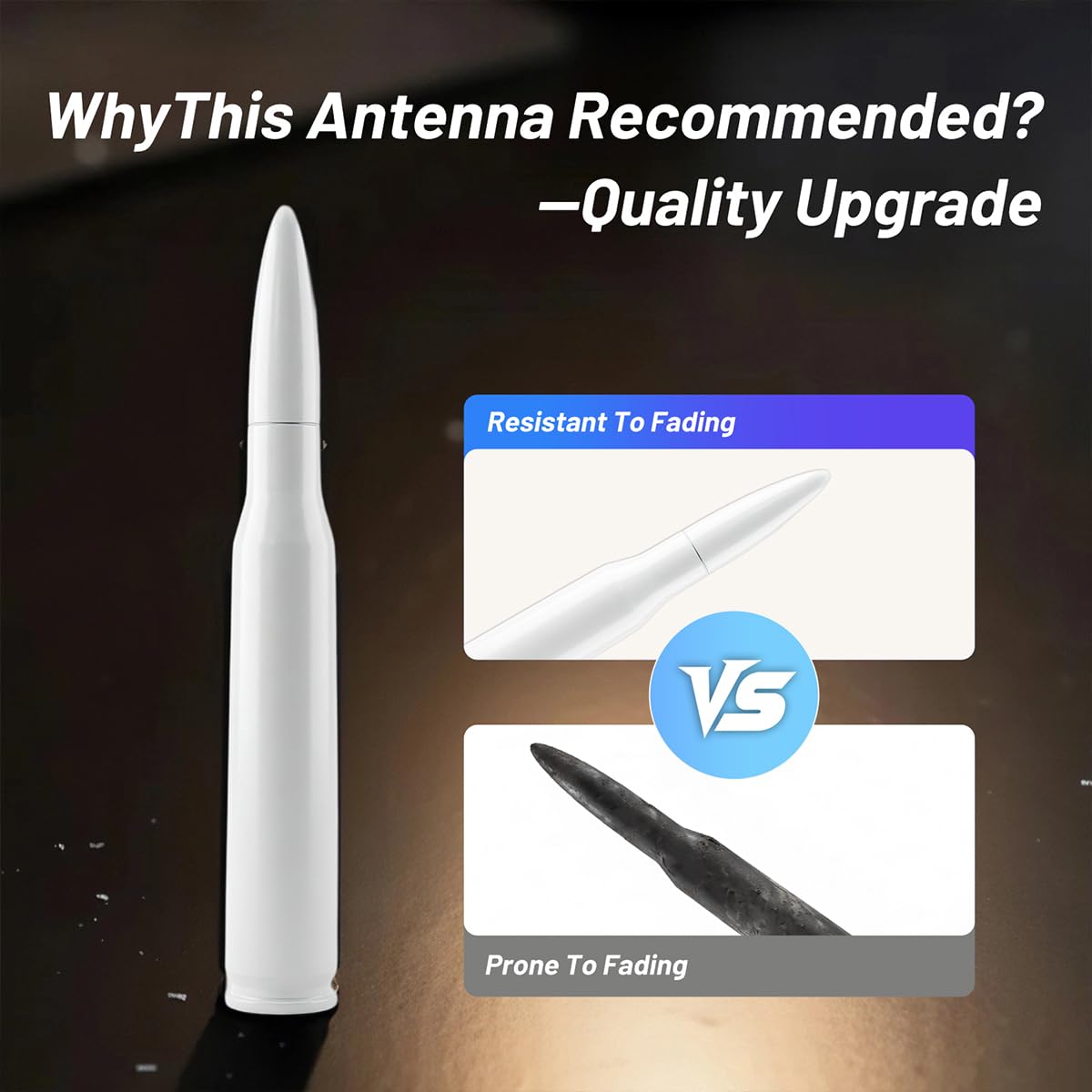 50 Cal Bullet Antenna White Antenna for Truck Car Antenna Replacement Truck Antenna Bullet Antenna Slverado 1500 Bullet Antenna Ford f150 f250 GMC