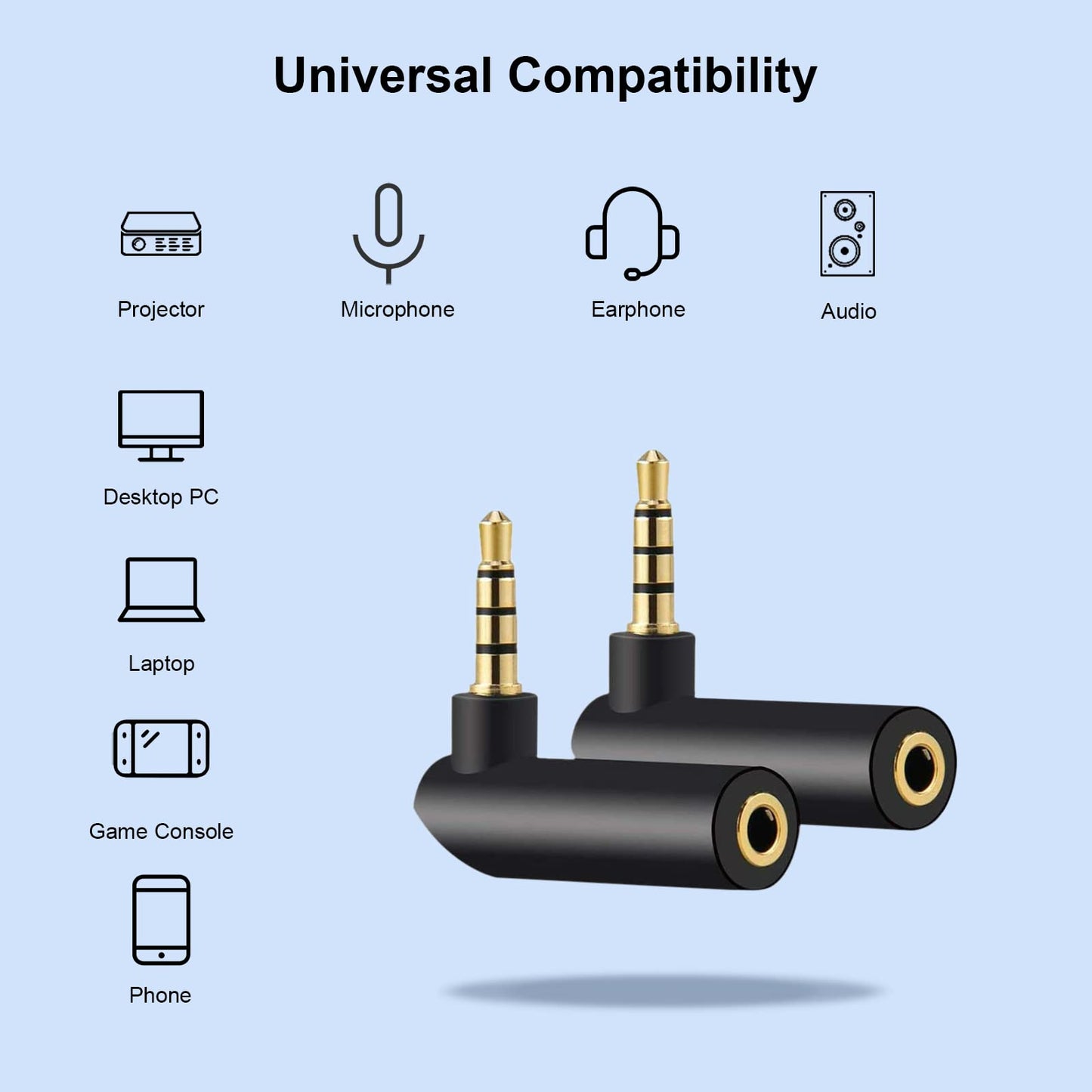 3.5mm Angle Male to Female Audio Adapter, 90 Degree Right Angle Gold-Plated TRRS Stereo Jack Plug AUX Connector Compatible with Headset, Tablets, MP3