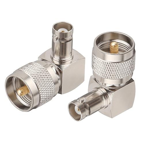 XRDS -RF BNC Female to UHF Male Connectors 2PCS, Right Angle 90 Degree PL259 UHF Male Plug to BNC Female Connector